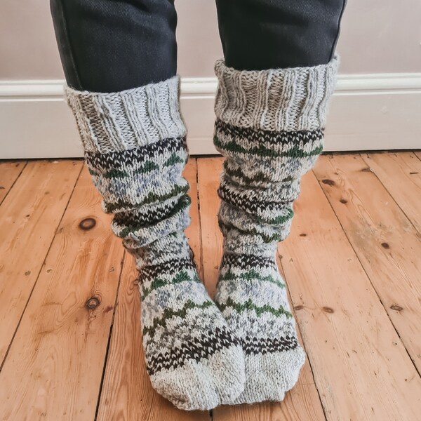 Fairisle Sofa Socks - Hand-knitted