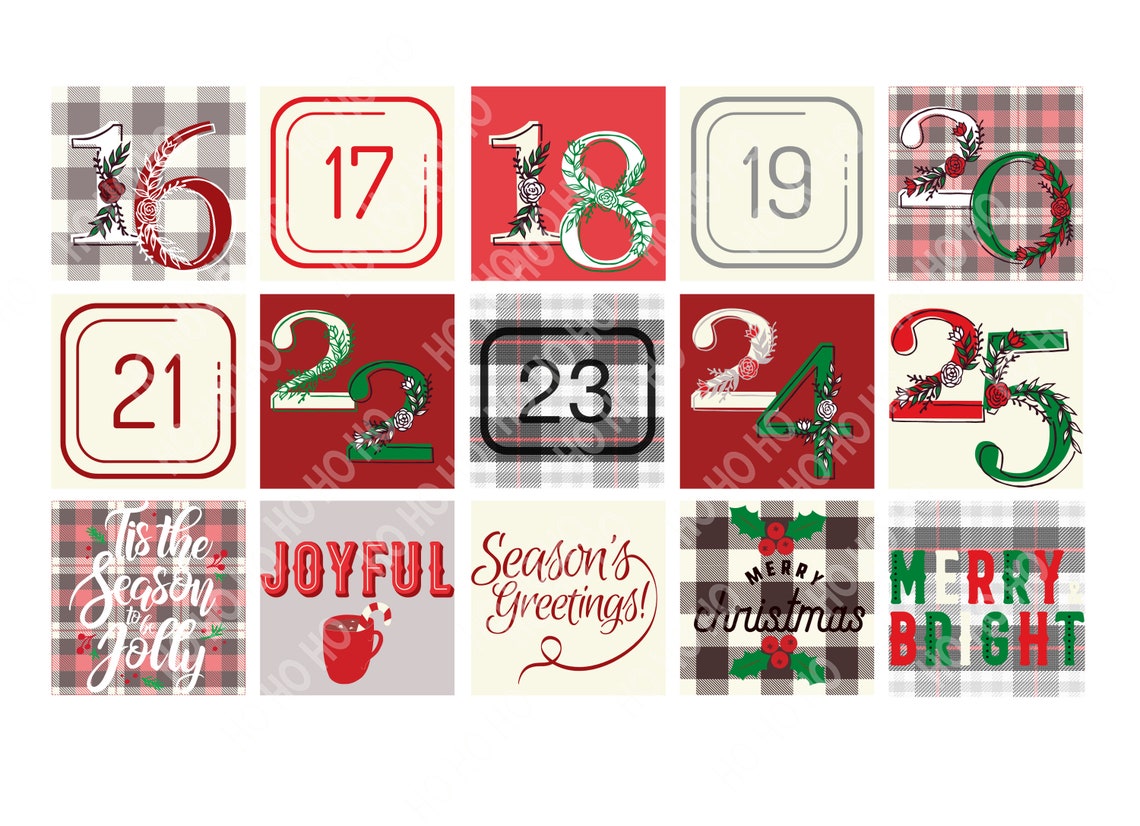 Printable Advent Calendar Labels squares 2X2 Etsy