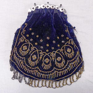 Antique Beaded Velvet Evening Bag: Victorian Art Nouveau Purse (c.1895-1910) - For Restoration
