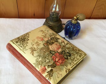 Antique Celluloid Photo Album with Rose Design & Clasp – 21 Photos, c.1890s