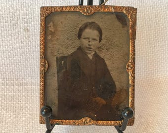 Ambrotype or Early Glass Positive Photograph in Brass Frame