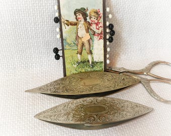 Pair of Antique Engraved Tatting Shuttles, Silver Plate