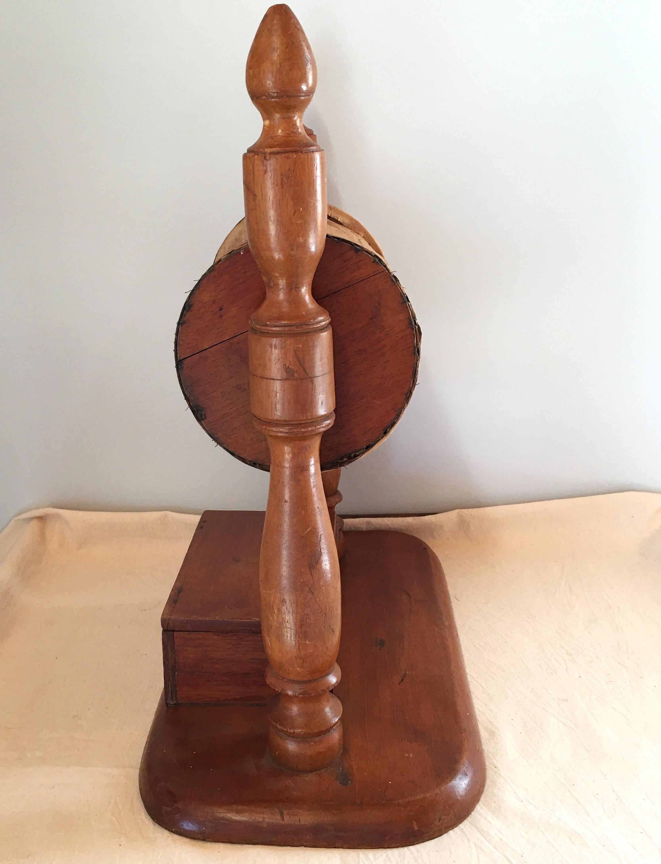 1800's Bobbin Lace Roller Pillow Stand With Attached Storage Box, Lace