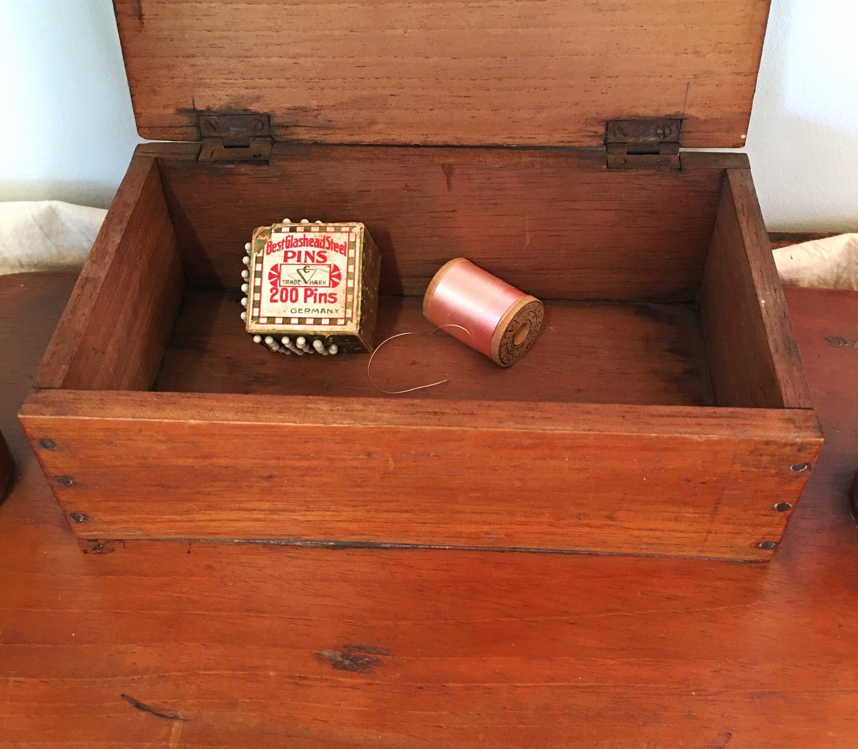 1800's Bobbin Lace Roller Pillow Stand With Attached Storage Box, Lace