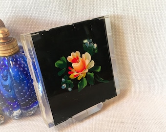 Vintage 1940's Lucite Compact: Ton-Ton, Hand Painted Floral Compact