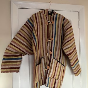 Moroccan hippy jacket baja jerga hoodie sweater Moroccan striped wool coat Berber wool & cotton jacket warm festival jacket boho mens jacket