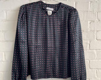 Vintage 80s Floral Blouse: Pleated Silky Polyester Top, UK12