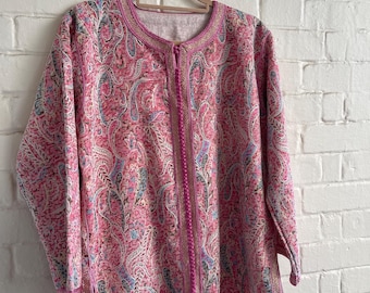 Pink Paisley Moroccan Tunic Top: Boho Kaftan, Ethnic Style, M/L
