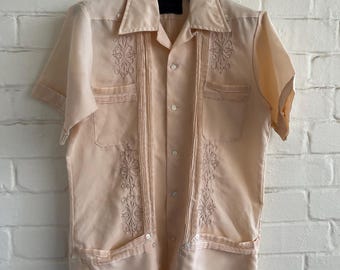 Vintage Embroidered Guayabera Shirt: Mexican Wedding Shirt, Size XS/S