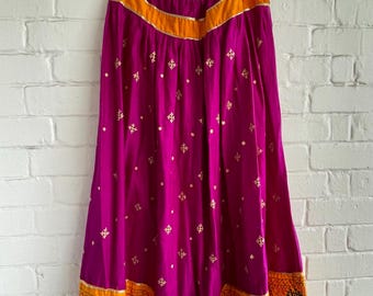 Embroidered Indian Maxi Skirt: Cerise Pink Cotton Boho Banjara Skirt