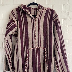 Moroccan hippy jacket baja jerga Moroccan hoodie Moroccan sweater Berber wool & cotton warm festival jacket burgundy beige woven jacket S