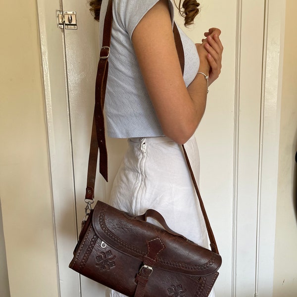 Leather moroccan tooled bag artisan leather purse bag women’s vintage shoulder bag real leather Hand Bag Brown Artisan Leather Bag