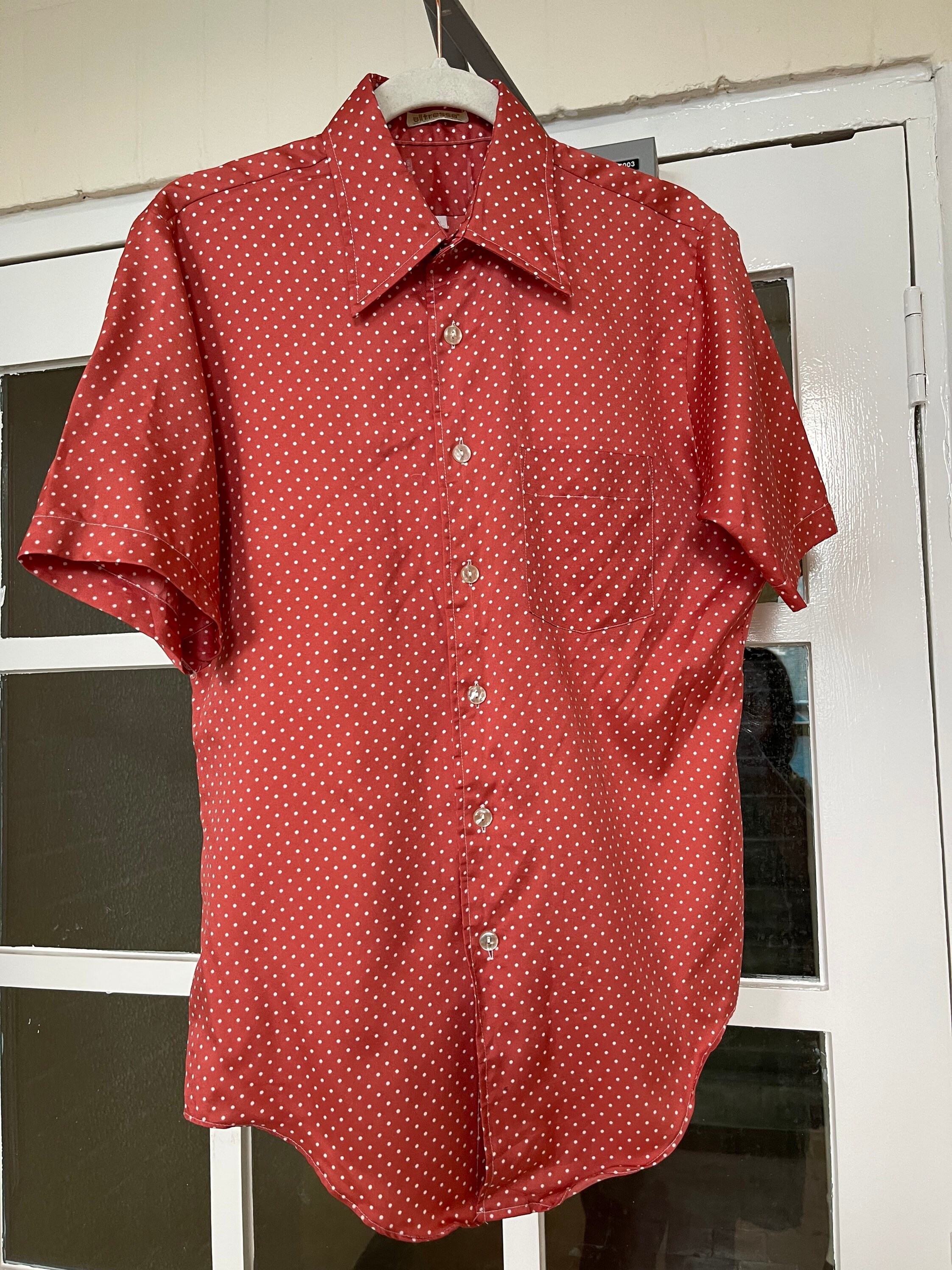 VINTAGE 100% zijde rood shortsleeved jurk shirt Kleding Herenkleding Overhemden & T-shirts Overhemden 