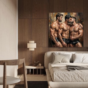 Gay Throuple Kissing Art: Realistic Oil AI Painting (Digital Download) image 5