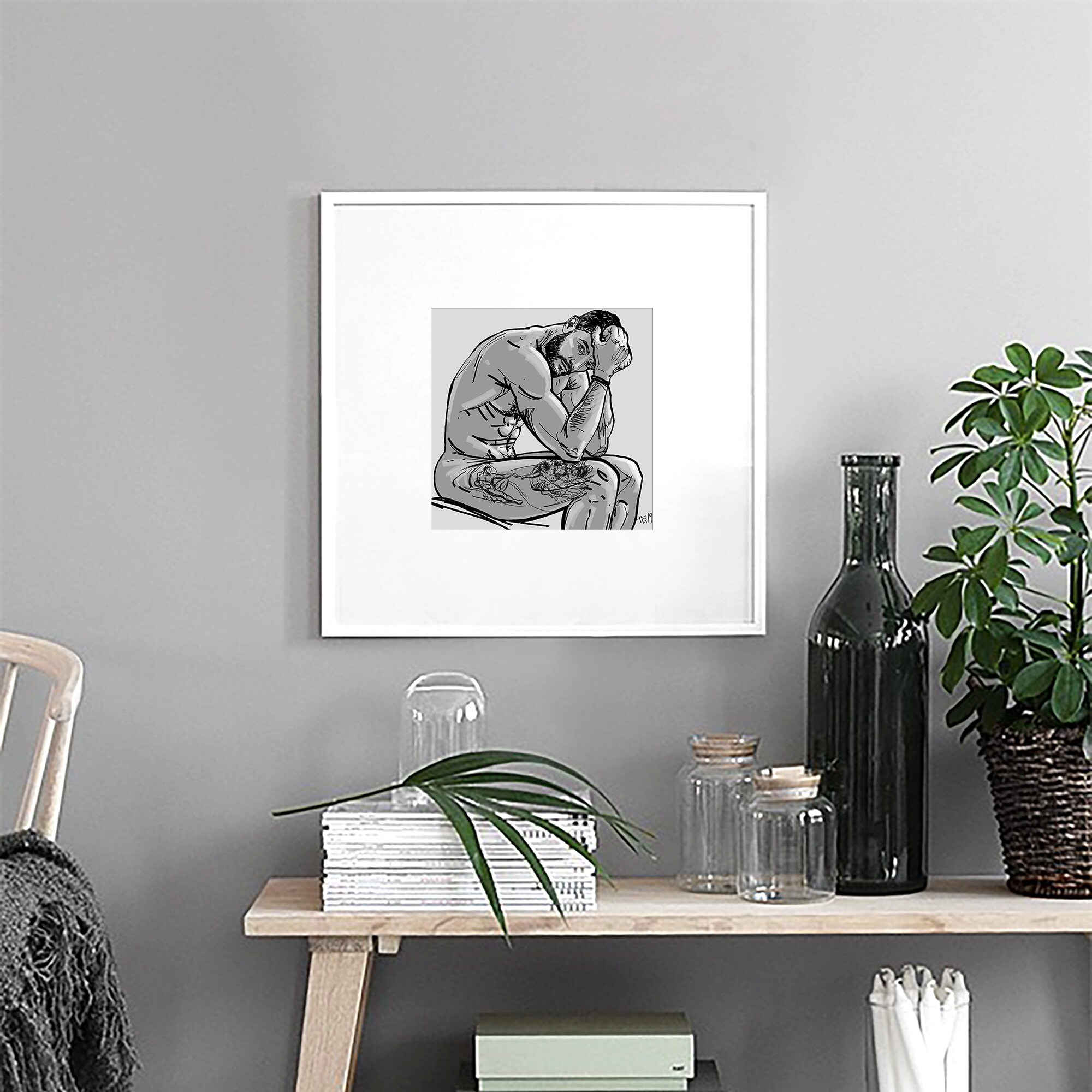 Erotic Man Nude Art | Gay Art Square Wall Poster | Postcard | Male Nude
