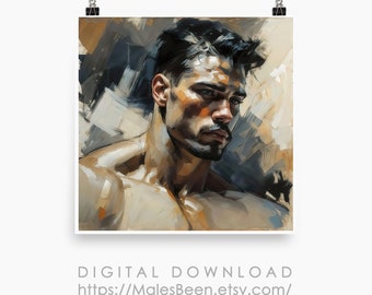 Ritratto di uomo barbuto dipinto a olio: arte gay moderna (download digitale)