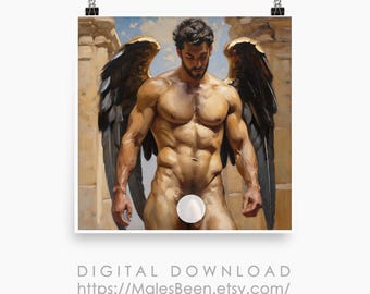 Muscled Man Angel Wings, Gay Art Portrait (Digital Download)