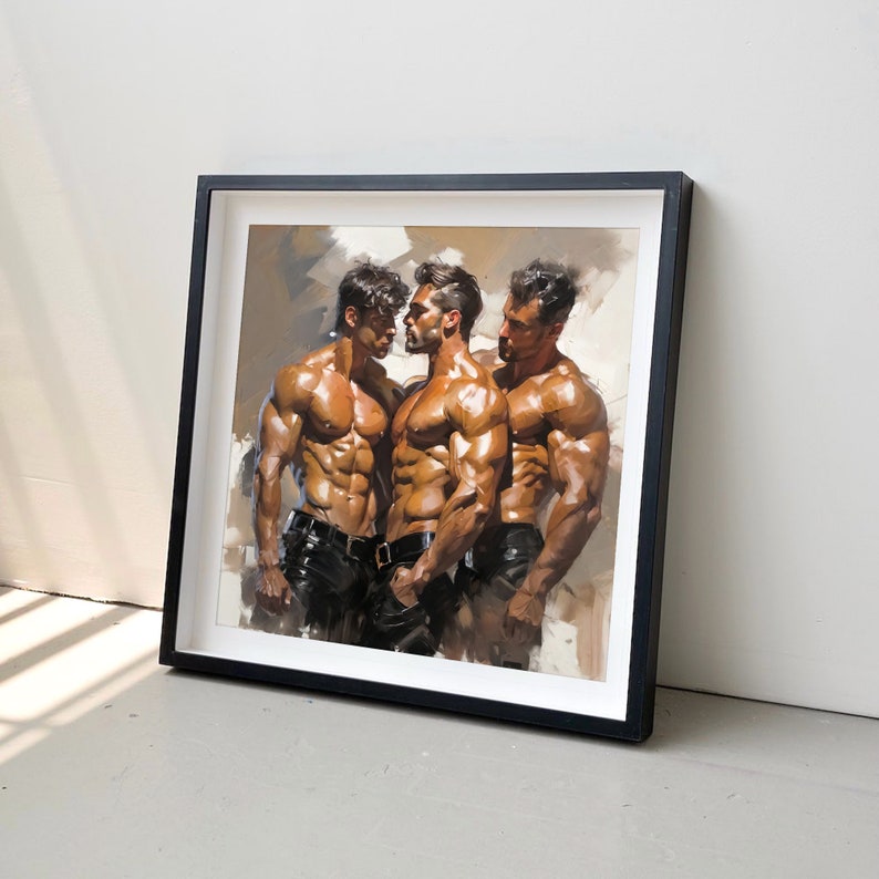 Nude Male Gay Throuple Digital Art, AI Generated, Oil Painting, Nude