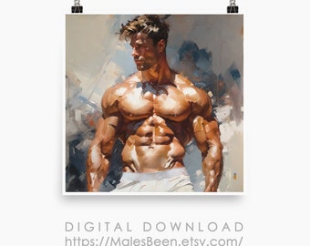 Männliches Torso-Porträt: KI-generiertes schwules Kunst-Ölgemälde (Digitaler Download)