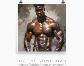 Black Man Torso Portrait: Gay Art, Expressionistisches Ölgemälde (Digitaler Download)