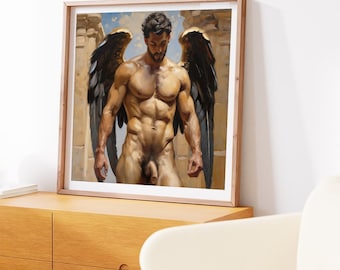 Muscled Man Angel Wings, Gay Art Portrait (Digital Download)