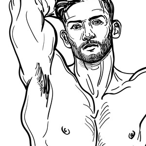 Erotic Art Nude Man Gay Line Wall Poster Nude Digital Sketch Man Nude