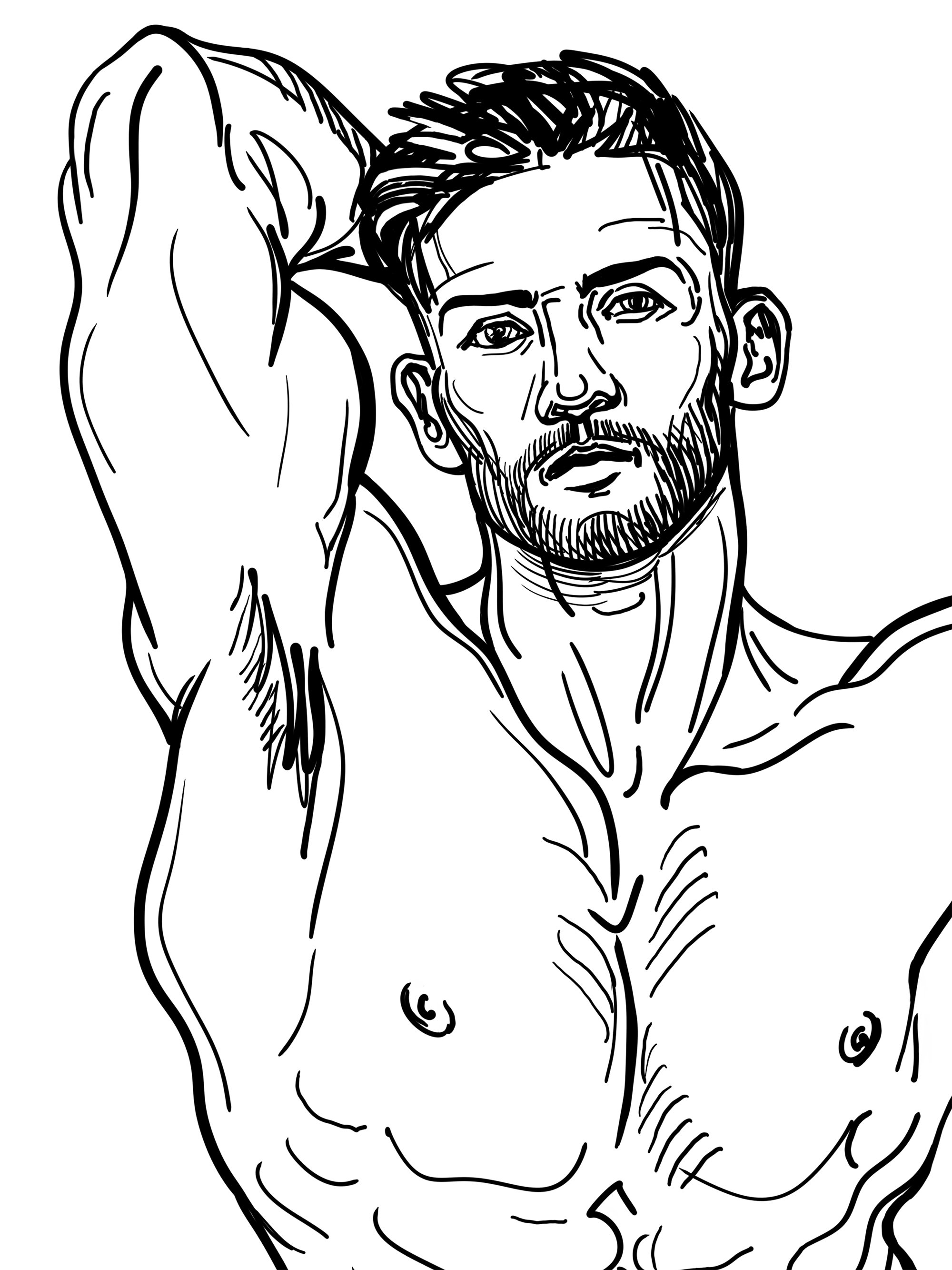 Erotic Art Nude Man Gay Line Wall Poster Nude Digital Sketch Man Nude Art Line Digital Art