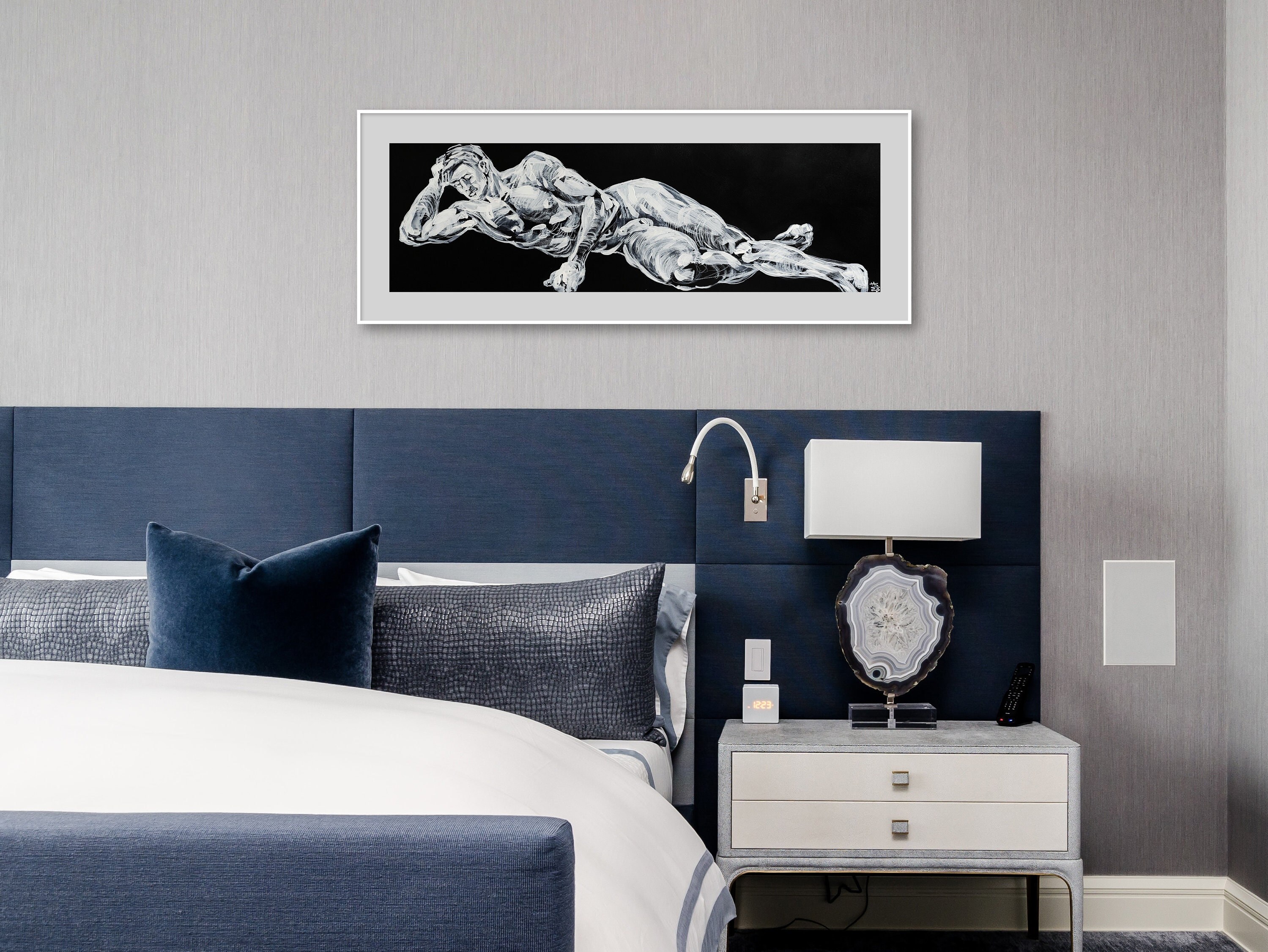 Nude Male Original Painting, Man Lying Pose Figure Sketch, Nude Man Gay