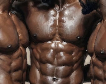Gay Throuple Art: Black Men Oil Painting (Digital Download, Updated v2.0)