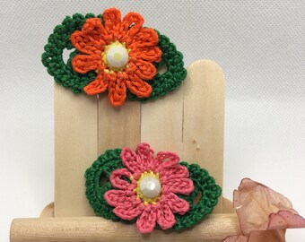 Crochet Flower Brooch: Handmade Knit Pin with Pearl Jewel