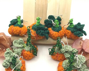 Crochet Pumpkin Dangle Earrings: Handmade Fall Jewelry