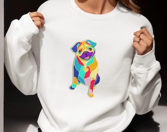 Sudadera Pug: cuello redondo colorido para amantes de los perros