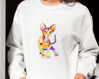 Colorful Sphynx Cat Sweatshirt - Exclusive Art Design, Soft Fleece