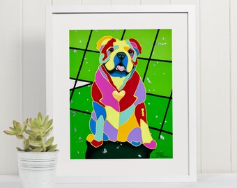 English Bulldog Art Print: Colorful Dog Wall Art Giclee