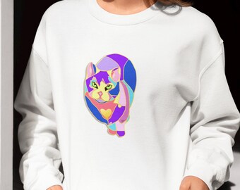 Sudadera de gato: cuello redondo colorido para amantes de los gatos