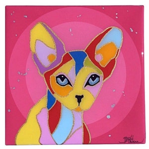 Sphynx Cat Fine Art Canvas | Hairless Kitten Resin Wall Art | Limited Edition Embellished Print By Tania Oliveira