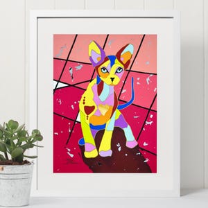 Sphynx Cat Fine Art Mini Giclee Print | Hairless Kitten Wall Art | By Tania Oliveira