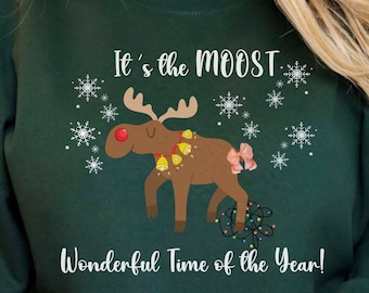Sudadera de alce navideño, regalo divertido de alce para él o ella, camiseta para amantes de los alces, alce divertido y tonto, suéter de alce lindo, camiseta divertida de Navidad.