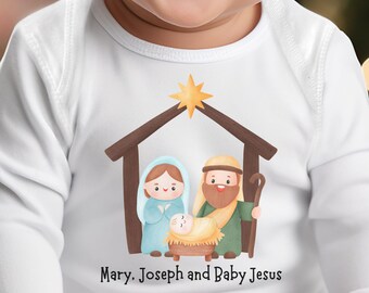 Body del Niño Jesús, Colección Feliz Cumpleaños Jesús, Regalo Cristiano para Recién Nacido, Camiseta de Enseñanza de la Fe, María y José,
