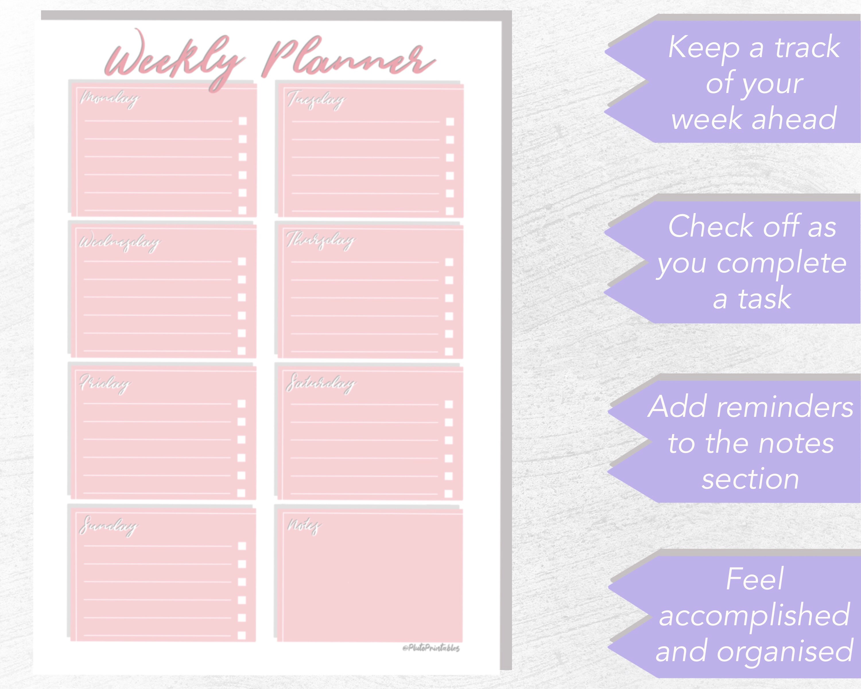 weekly planner a4 a5 instant download pdf printable etsy