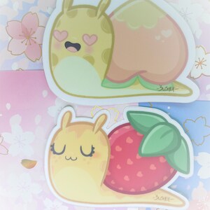 Escargot Série 1 | Amis escargots d'été | Fraise | Pêche | 3 pouces | Sticker vinyle mat