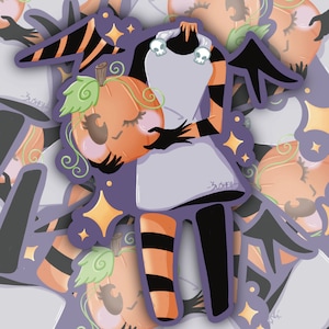 Dullahan | Cute Pastel Spooky Pumpkin Ghost | Halloween | 3 Inches | Matte or Holographic Vinyl Sticker