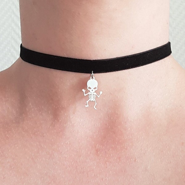 Collier ras de cou squelette, pendentif en acier inoxydable