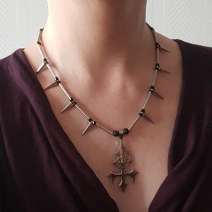 Satanic Cross Necklace with Inverted Pentacle, Stainless Steel