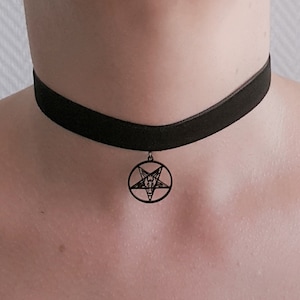 Baphomet choker with inverted pentacle, in stainless steel
