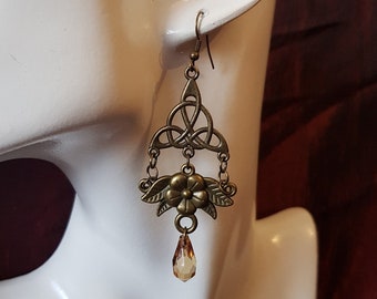 Flower and triquetra earrings, baroque Celtic style