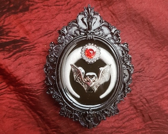 Bat and moon brooch, gothic cameo style