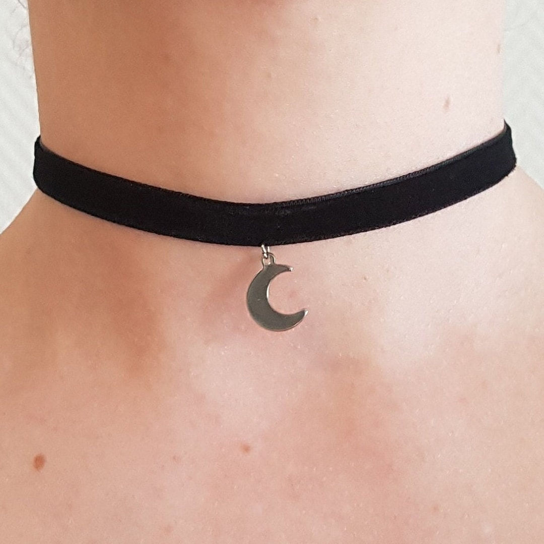 Gothic Moon Choker, in Stainless Steel and Black or Burgundy Velvet - Etsy