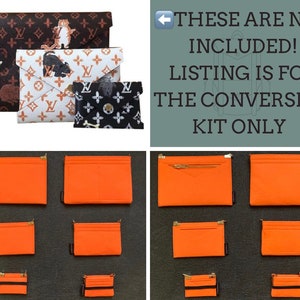 May include: A set of orange felt organizers for a luxury handbag. The organizers are in different sizes and shapes, with a zipper closure. The text on the image reads "These are not included! Listing is for the conversion kit only."