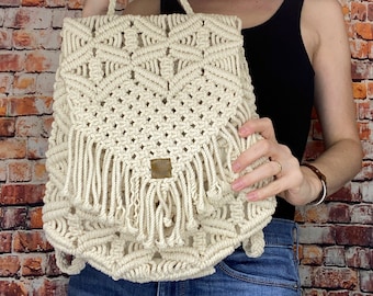 Macrame Backpack Purse Bag Handbag - Handmade Fully Lined - Boho Teen Tween Woman Girl Gift Summer Beach Bag Woven Back Pack Gift